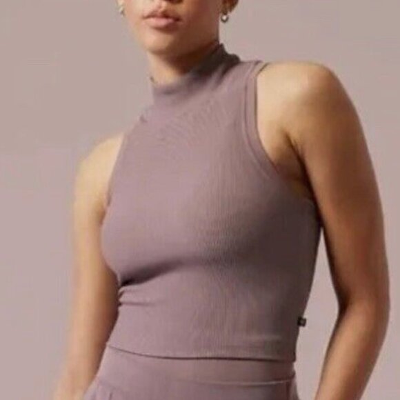 Athleta Alicia Keys Women's Taupe Ribbed Crop Tank  M - Picture 1 of 5